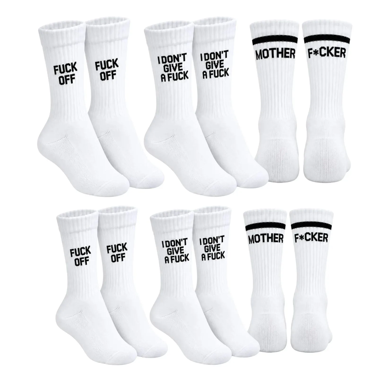 Unisex Beyaz Yazılı Çorap Esprili Sloganlı Uzun Soket Günlük Spor Rahat 6lı Eğlenceli Şık Hediye Set