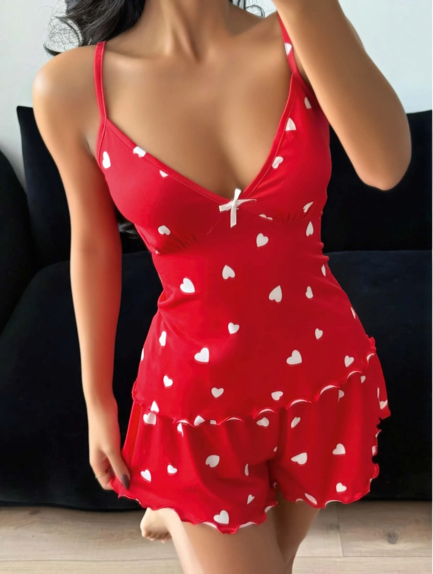 Kadın Kalp Desenli Şortlu Pijama Takım 5178