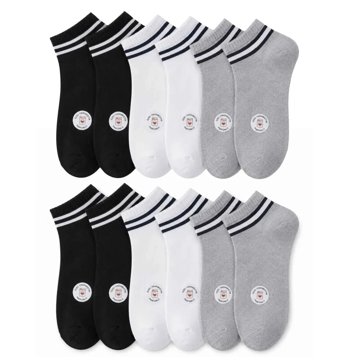 Unisex Çizgili Patik Çorap 6'lı | %85 Pamuklu Geri Dönüşüm İplikli, İnce Dikişli Spor
