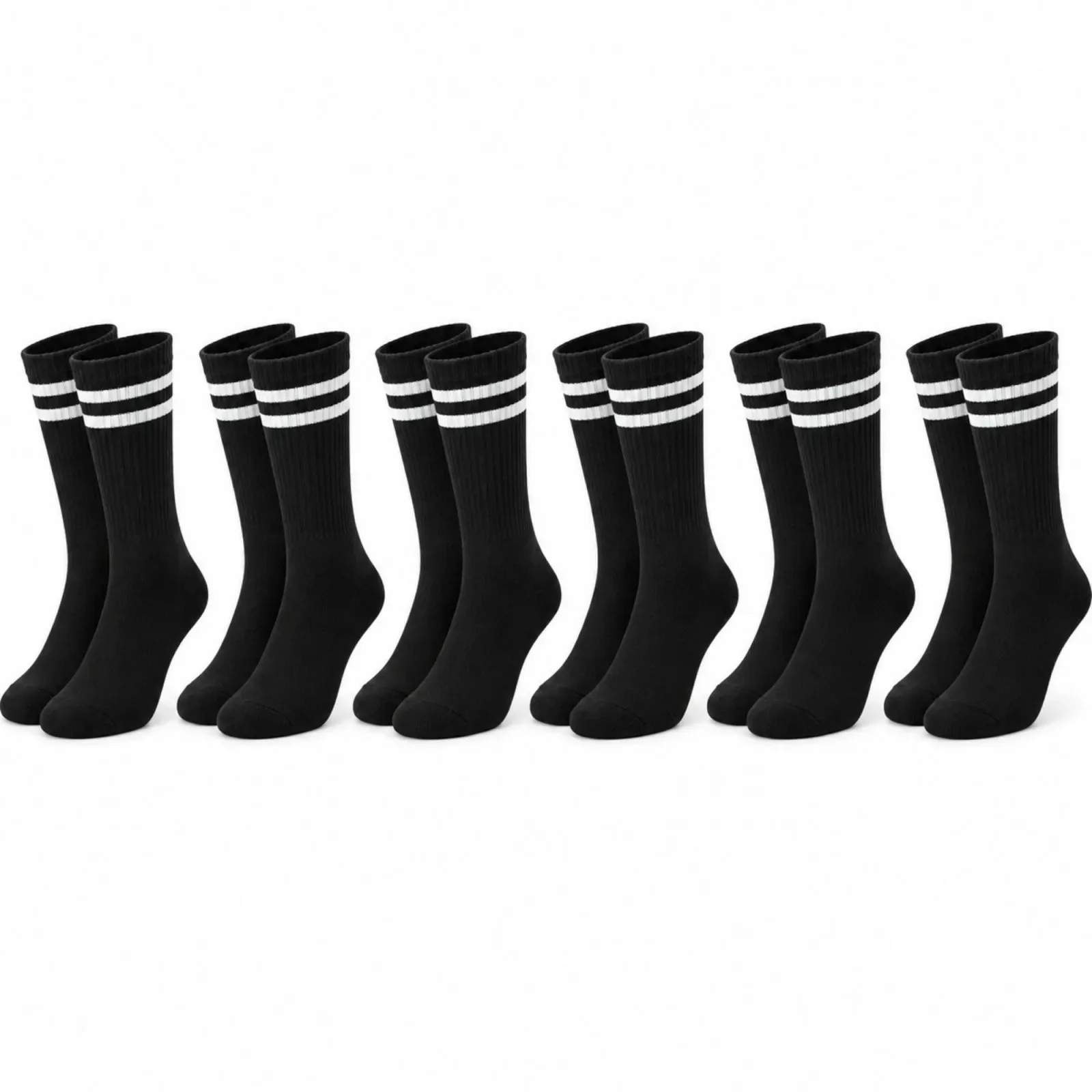 Unisex Siyah Çorap Beyaz Çizgili 6'lı Set Uzun Soket Günlük Spor Kolej Stil Rahat Şık Tasarım Modeli