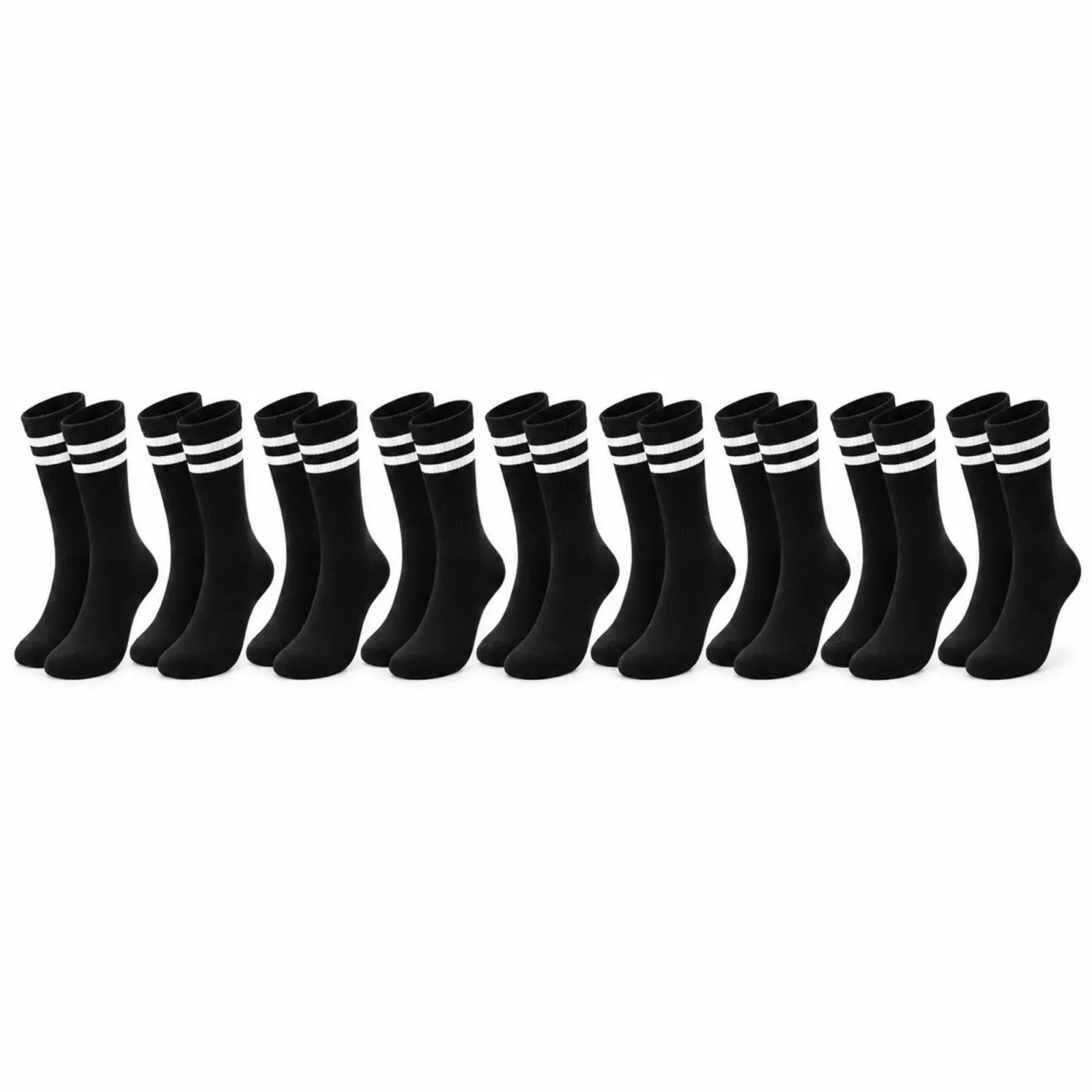 Unisex Siyah Çorap Beyaz Çizgili 9'lu Set Uzun Soket Günlük Spor Kolej Stil Rahat Kadın Erkek Çorabı