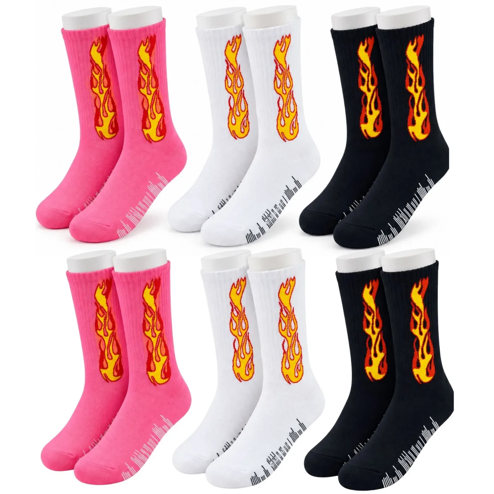 Unisex Alev Desenli Çorap 6'lı Set Pamuklu Uzun Soket Dikişsiz Nefes Alan Günlük Spor Çorabı Yumuşak