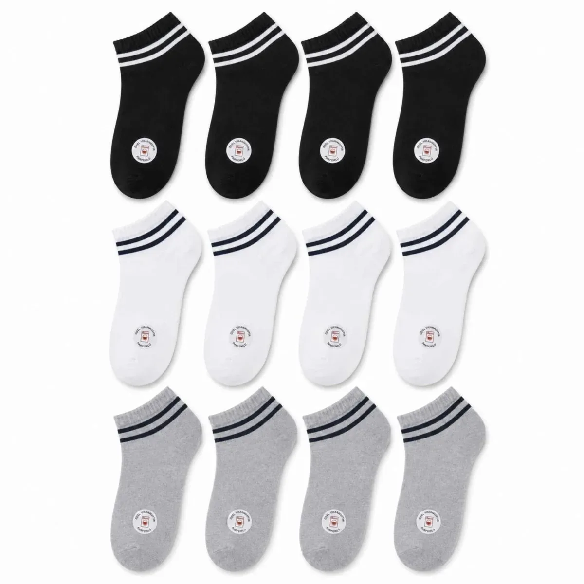 Unisex Çizgili Patik Çorap 12'lı | %85 Pamuklu Geri Dönüşüm İplikli, İnce Dikişli Spor