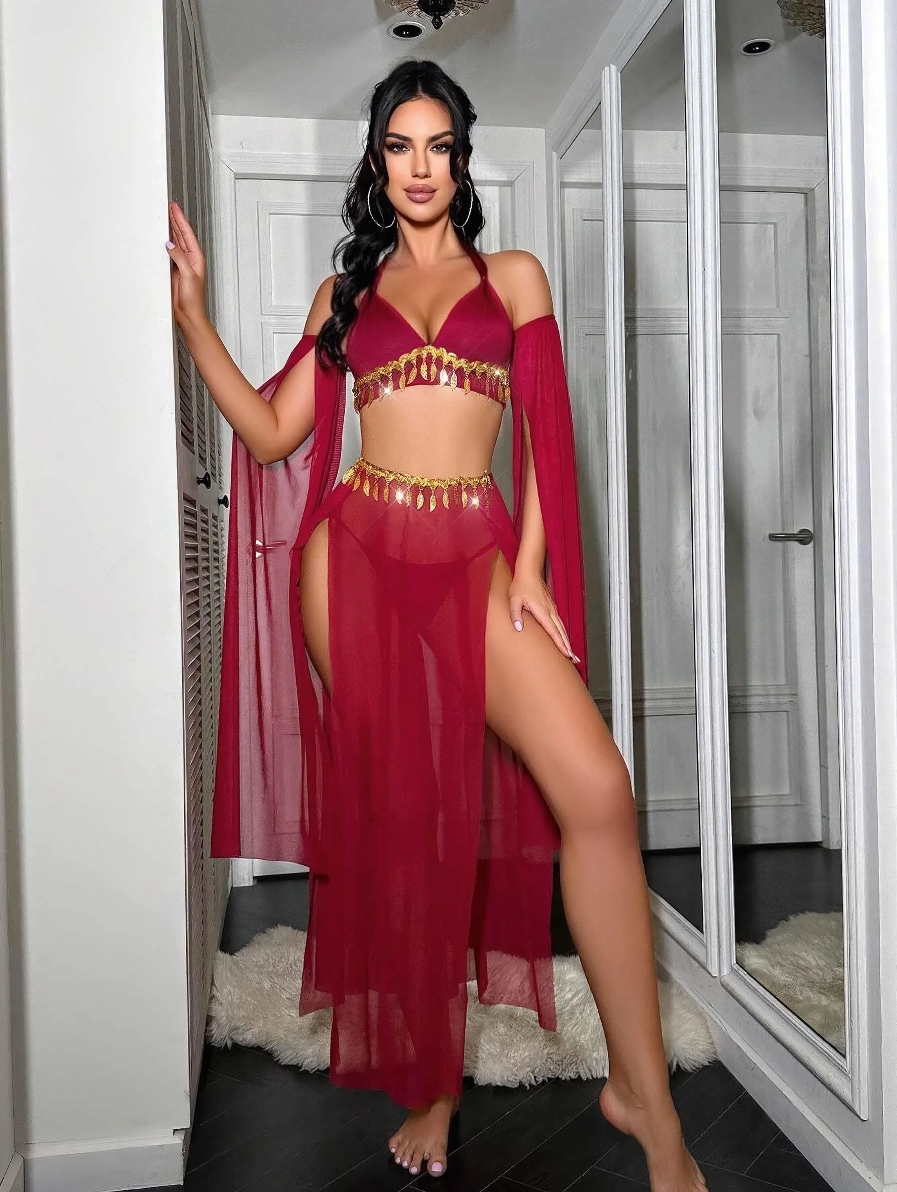 Kadın Fantazi Kırmızı Özel Tasarım Harem Fantezi Kostüm 2271